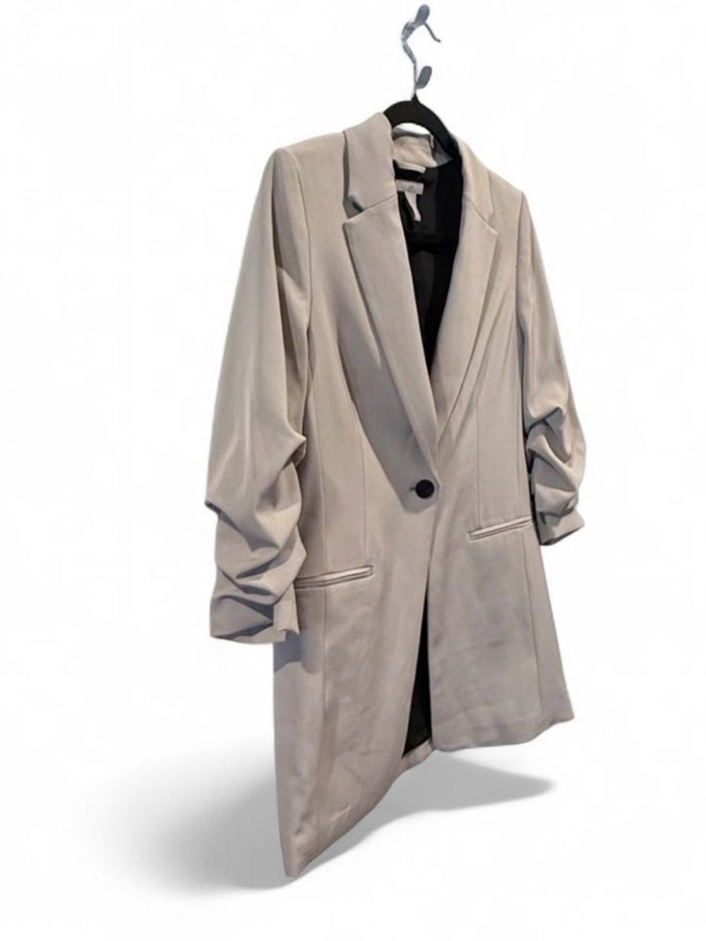 H&M Women's Single-Button Ruched-Sleeve Blazer - Beige - Picture 2 of 4